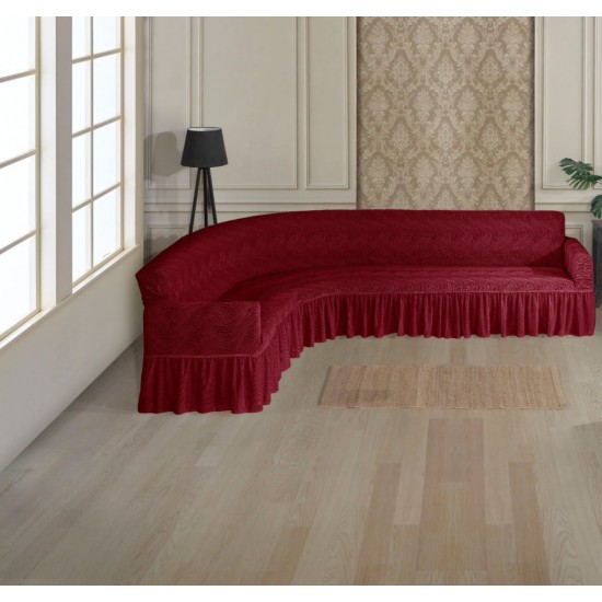Husa elastica pentru coltar, model Jacquard, cu volanas, Bordo, HCJ-053 Huse Jacquard