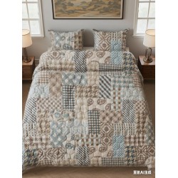 Set Pilota Matlasată 2 Fețe + 2 Fețe de Pernă, Bej-Multicolor, hexagon, PMV-001