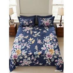 Set pilota de vară cu 2 fețe + 2 fețe de pernă– Bleumarin-Multicolor, flori, PMV-002