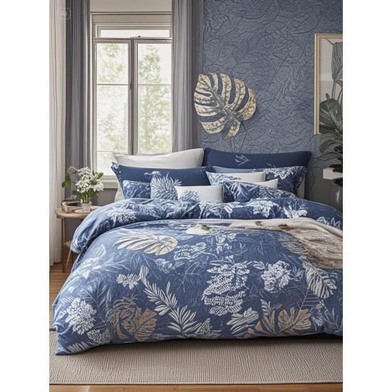 Set pilota de vară cu 2 fețe + 2 fețe de pernă, Albastru-Multicolor, frunze, PMV-003 Pilote Vara