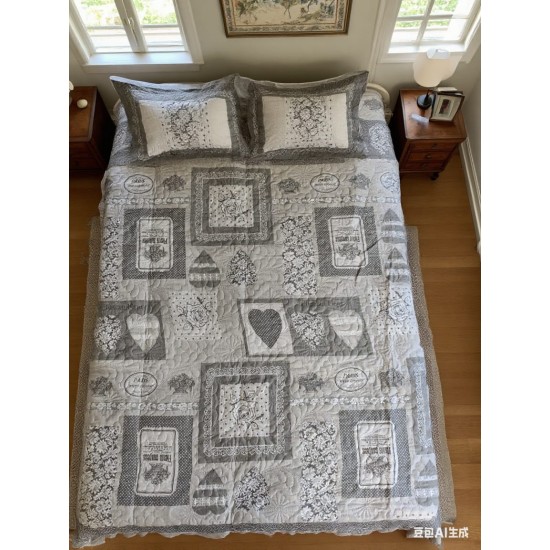 Set pilota de vară cu 2 fețe + 2 fețe de pernă, alb-negru cu accente grafice, PMV-004 Pilote Vara