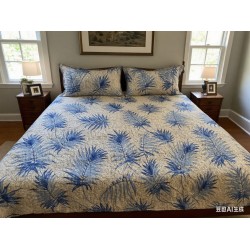 Set pilota de vară cu 2 fețe + 2 fețe de pernă–, Crem-Albastru, frunze, PMV-005