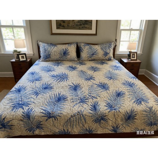 Set pilota de vară cu 2 fețe + 2 fețe de pernă–, Crem-Albastru, frunze, PMV-005 Pilote Vara