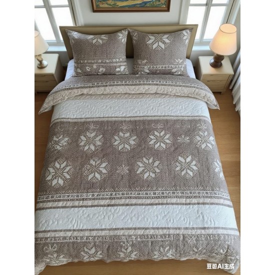 Set pilota de vară cu 2 fețe + 2 fețe de pernă–, model geometric, maro-crem, PMV-006 Pilote Vara