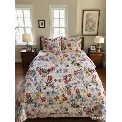 Set pilota de vară cu 2 fețe + 2 fețe de pernă – Crem-Multicolor, floricele, PMV-007