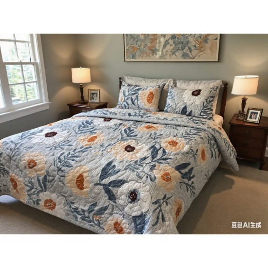 Set pilota de vară cu 2 fețe + 2 fețe de pernă – imprimeu floral galben, alb, gri deschis, PMV-008 Pilote Vara