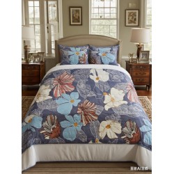 Set pilota de vară cu 2 fețe + 2 fețe de pernă – model floral tropical, albastru închis, PMV-009