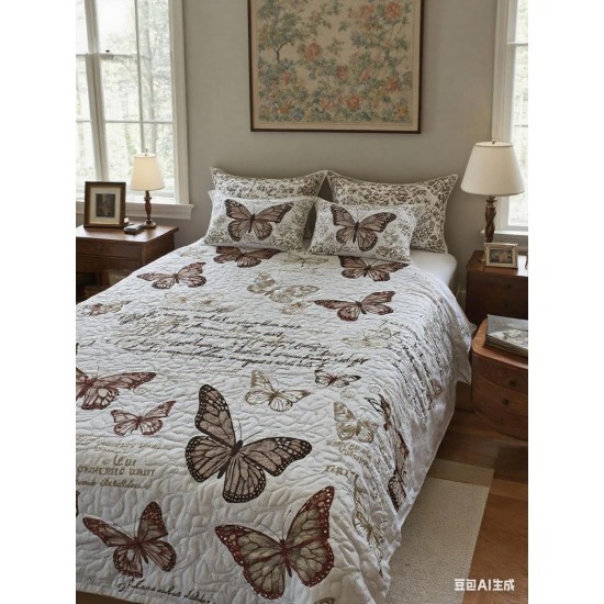 Set pilota de vară cu 2 fețe + 2 fețe de pernă– imprimeu fluturi maro, PMV-011 Pilote Vara