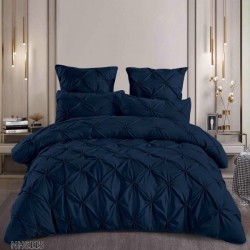 Lenjerie pat dublu finet 6 piese cu pliuri și cearceaf cu elastic-Bleumarin, LDI-096