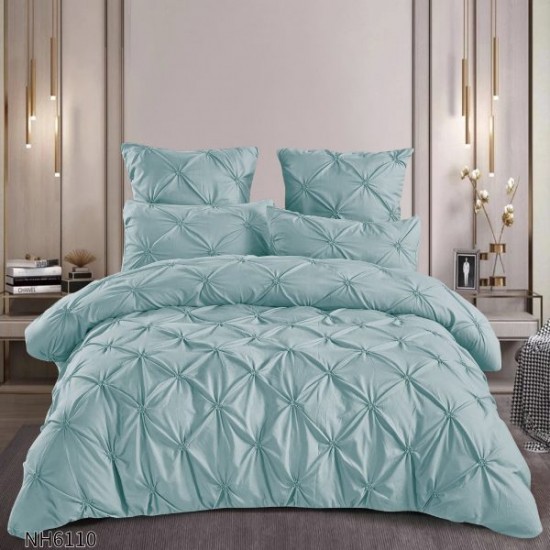 Lenjerie pat dublu finet 6 piese cu pliuri și cearceaf cu elastic-Verde menta deschis, LDI-100 Lenjerii cu Pliuri