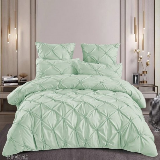 Lenjerie pat dublu finet 6 piese cu pliuri și cearceaf cu elastic-Verde pastel, LDI-102 Lenjerii cu Pliuri