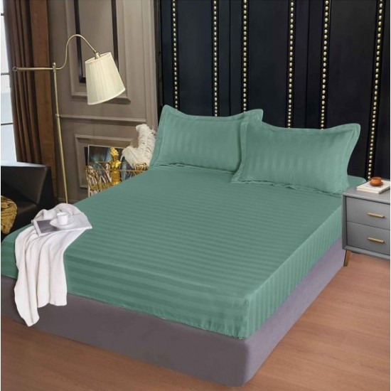 Set cearșaf cu elastic 160x200 cm din damasc finetat + 2 fețe de pernă–verde, LFD-011 Huse Damasc