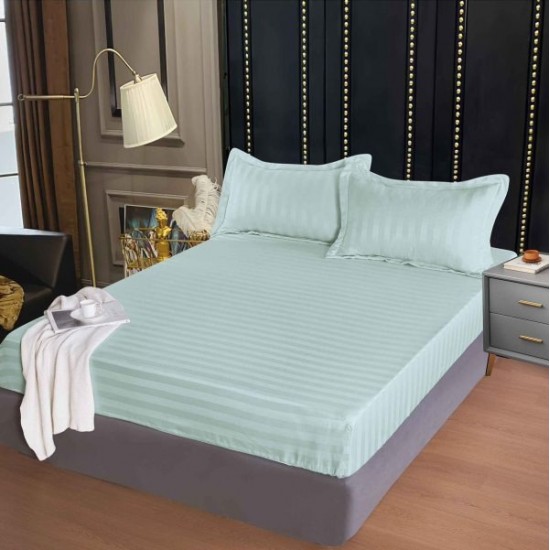 Set cearșaf cu elastic 160x200 cm din damasc finetat + 2 fețe de pernă–verde menta, LFD-024 Huse Damasc