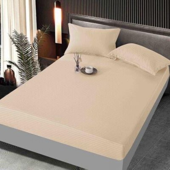 Set cearșaf cu elastic 160x200 cm din damasc finetat + 2 fețe de pernă–bej deschis, LFD-027 Huse Damasc