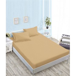 Husă de pat damasc cu elastic 180x200 cm + 2 fețe de pernă – Bej caramel, OHT-075