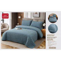 Set cuvertură matlasată 4 piese cu husă de pat cu elastic și fețe de pernă – Albastru petrol, CSV 036