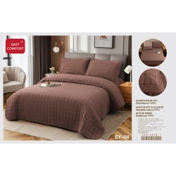 Set cuvertură matlasată 4 piese cu husă de pat cu elastic și fețe de pernă – Maro ciocolatiu, CSV 039