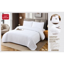 Set cuvertură matlasată 4 piese cu husă de pat cu elastic și fețe de pernă – Alb, CSV 041