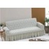 Husa elastica pentru canapea 3 locuri, model Jacquard, cu volanas, Crem, HCJ-061