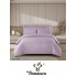 Lenjerie damasc 4 piese pat dublu cu elastic – pătrățele, Lila, LDD-003