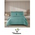 Lenjerie damasc 4 piese pat dublu cu elastic – pătrățele, Verde menta, LDD-006