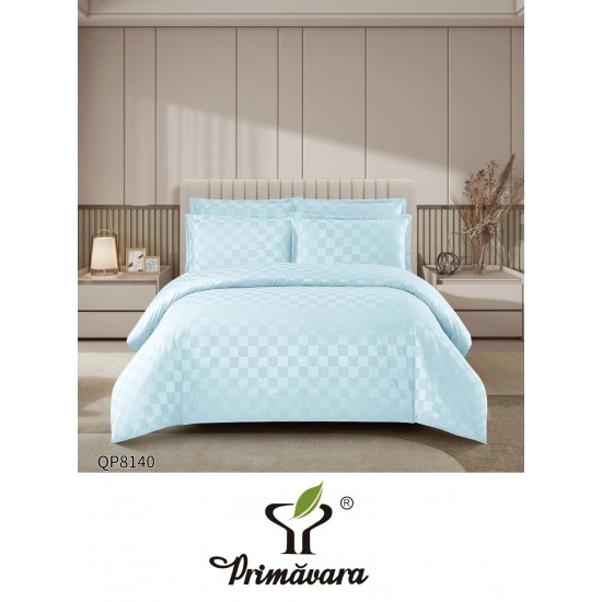 Lenjerie damasc 4 piese pat dublu cu elastic – pătrățele, Alb, LDD-007 Lenjerii Damasc 4 piese