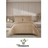 Lenjerie damasc 4 piese pat dublu cu elastic – pătrățele, Bej, LDD-008