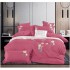 Lenjerie pat dublu 4 piese finet cu broderie florală roz și cearșaf cu elastic, LFB-048