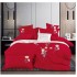 Lenjerie pat dublu 4 piese finet cu broderie florală rosu și cearșaf cu elastic, LFB-049