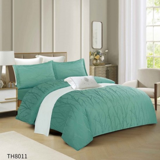 Lenjerie pat dublu Jacquard 4 piese cu cearșaf cu elastic – model elegant, Verde menta, LDJ-033 Lenjerii Jacquard cu Finet