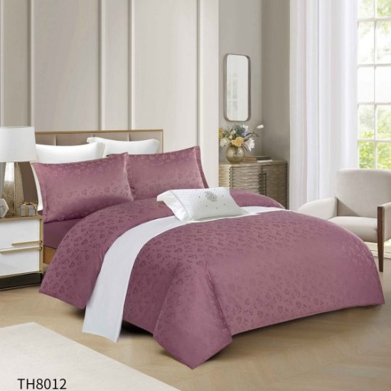 Lenjerie pat dublu Jacquard 4 piese cu cearșaf cu elastic – model elegant, Mov, LDJ-034 Lenjerii Jacquard cu Finet