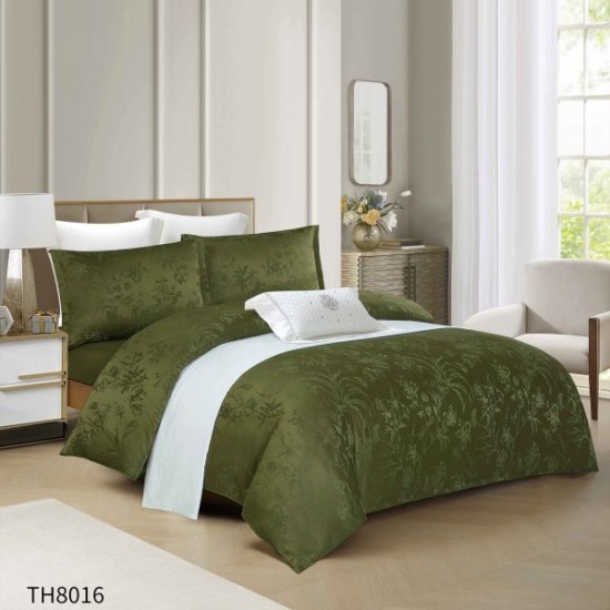 Lenjerie pat dublu Jacquard 4 piese cu cearșaf cu elastic – model elegant, Verde, LDJ-038 Lenjerii Jacquard cu Finet