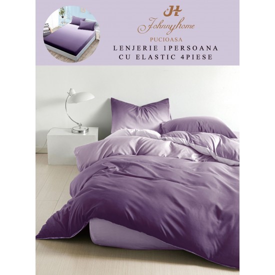 Lenjerie Bumbac Finet Superior, 4 Piese, Pat 1 Persoana, cearsaf cu ELASTIC, Mov-Degrade, OTM-057 Oferta Trio Mix 199