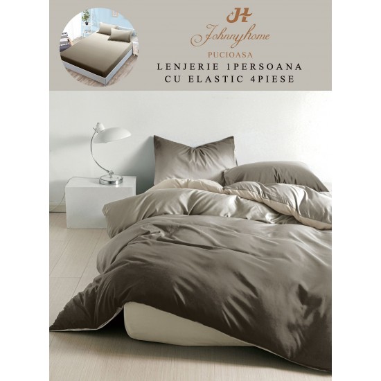 Lenjerie Bumbac Finet Superior, 4 Piese, Pat 1 Persoana, cearsaf cu ELASTIC, Kaki-Degrade, OTM-056 Oferta Trio Mix 199