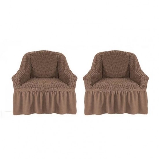 Set 2 huse elastice si creponate pentru fotolii, cu volanas, Bej cacao cu lapte, HFC-017 Huse Fotolii Creponat cu Volane