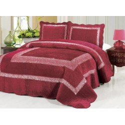 Cuvertura pat dublu, 3 piese, Catifea Matlasata cu PAIETE, 230x250cm, plus 2 fete de perna, Bordo, CPC-002