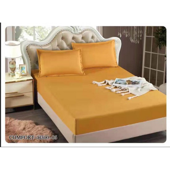 Husă din satin pentru pat 180x200 cu 2 fețe de pernă – Bej inchis, HCS-007 Huse Pat din Satin