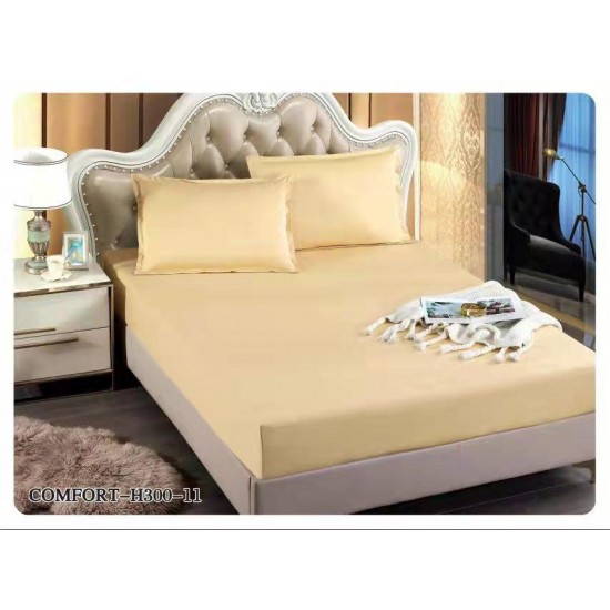 Husă din satin pentru pat 180x200 cu 2 fețe de pernă – Crem, HCS-008 Huse Pat din Satin