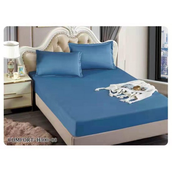 Husă din satin pentru pat 180x200 cu 2 fețe de pernă – Albastru, HCS-009 Huse Pat din Satin