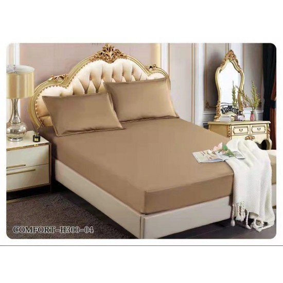 Husă din satin pentru pat 180x200 cu 2 fețe de pernă – Maro deschis, HCS-010 Huse Pat din Satin