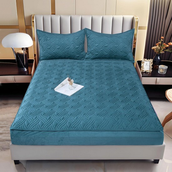 Husă/topper pat 140x200 cu elastic–Catifea moale, model ondulat–Albastru, HTC-034 Husa/Topper cu ELASTIC 140-200 cm
