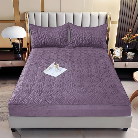 Husă/topper pat 140x200 cu elastic–Catifea moale, model ondulat–Mov, HTC-028 Husa/Topper cu ELASTIC 140-200 cm