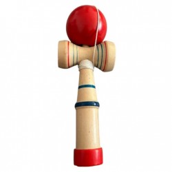 Kendama din lemn cu bilă roșie – jucărie clasică cu 2 cupe pentru îndemânare,  JCC-023