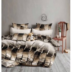 Lenjerie pat dublu 4 piese bumbac satinat – model, patratele, cearșaf normal, LDBS-063