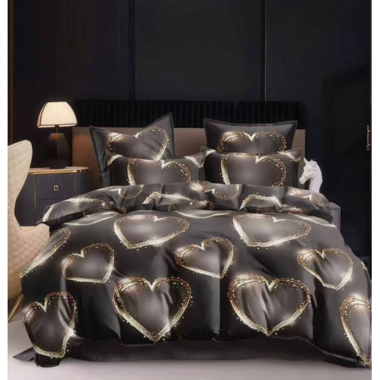 Lenjerie pat dublu 4 piese bumbac satinat – model inimioare, cearșaf normal, LDBS-294 3 lenjerii la 199 lei
