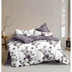 Lenjerie pat dublu 4 piese bumbac satinat – model floral, cearșaf normal, LDBS-296