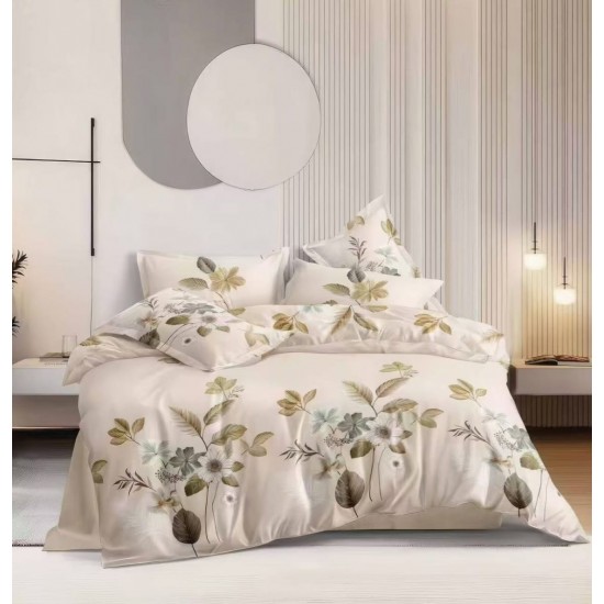 Lenjerie pat dublu 4 piese bumbac satinat – model floral, cearșaf normal, LDBS-298 3 lenjerii la 199 lei