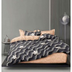 Lenjerie pat dublu 4 piese bumbac satinat – model stele, cearșaf normal, LDBS-300