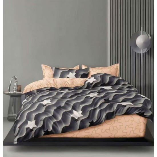 Lenjerie pat dublu 4 piese bumbac satinat – model stele, cearșaf normal, LDBS-300 3 lenjerii la 199 lei