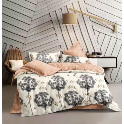 Lenjerie pat dublu 4 piese bumbac satinat – model flori, cearșaf normal, LDBS-304